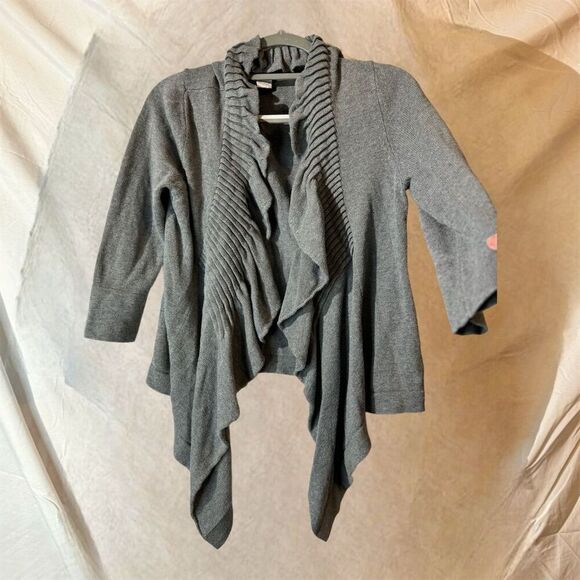 Soft Surroundings Ruffle Cardigan M Open Front Cozy Waterfall Knit Feminine Chic - Picture 2 of 10